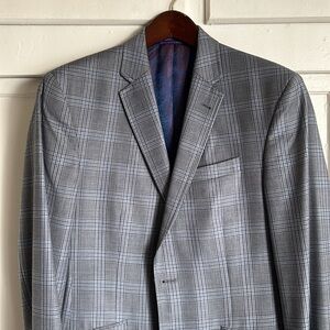 Ted Baker Blue Gray Windowpane Jones Sport Jacket Blazer 40R Made in Canada 🇨🇦